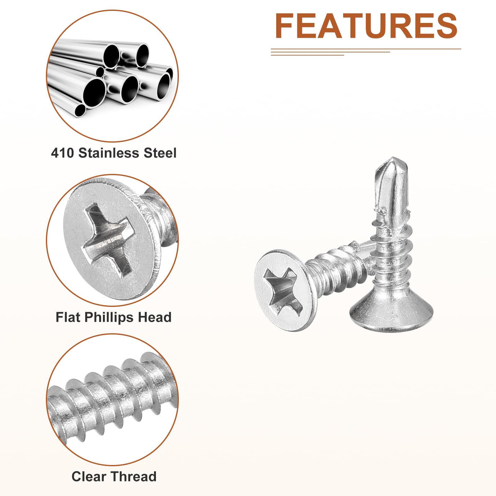 DTGN 100Pcs ST3.5x13mm Self Drilling Screws, 410 Stainless Steel Flat Head Phillips Sheet Metal Screw - Good for Wood to Metal, Furniture - Silver - Image 4