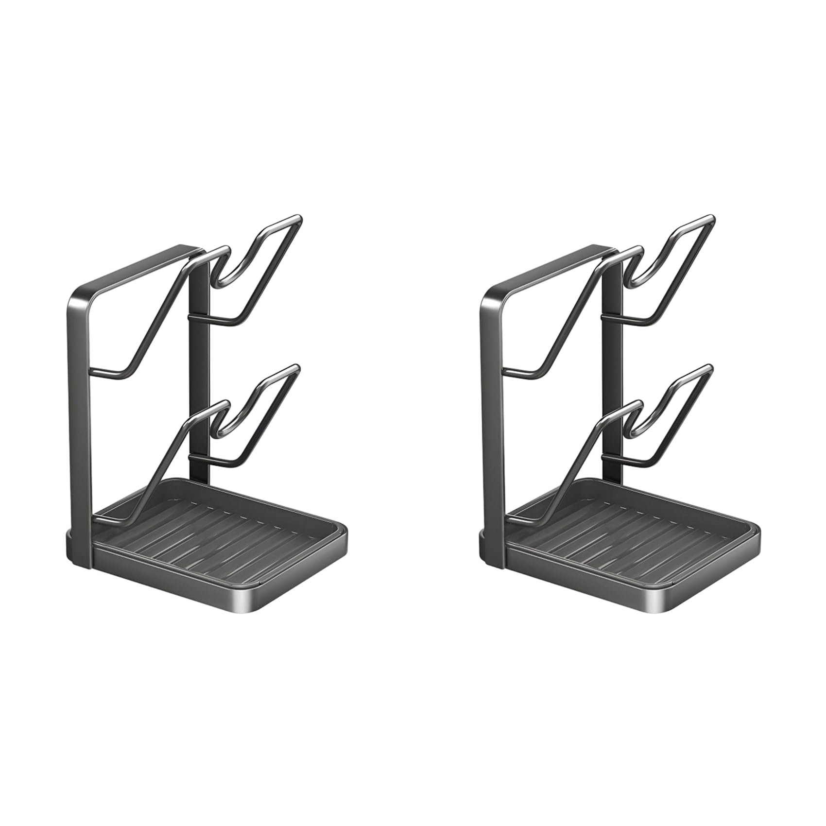 Hndhbfgrt 2X Kitchen Pot Lid Rack with Drainage Tray, Multi-Functional Countertop Cutting Board Storage Rack, Space-Saving Easy B