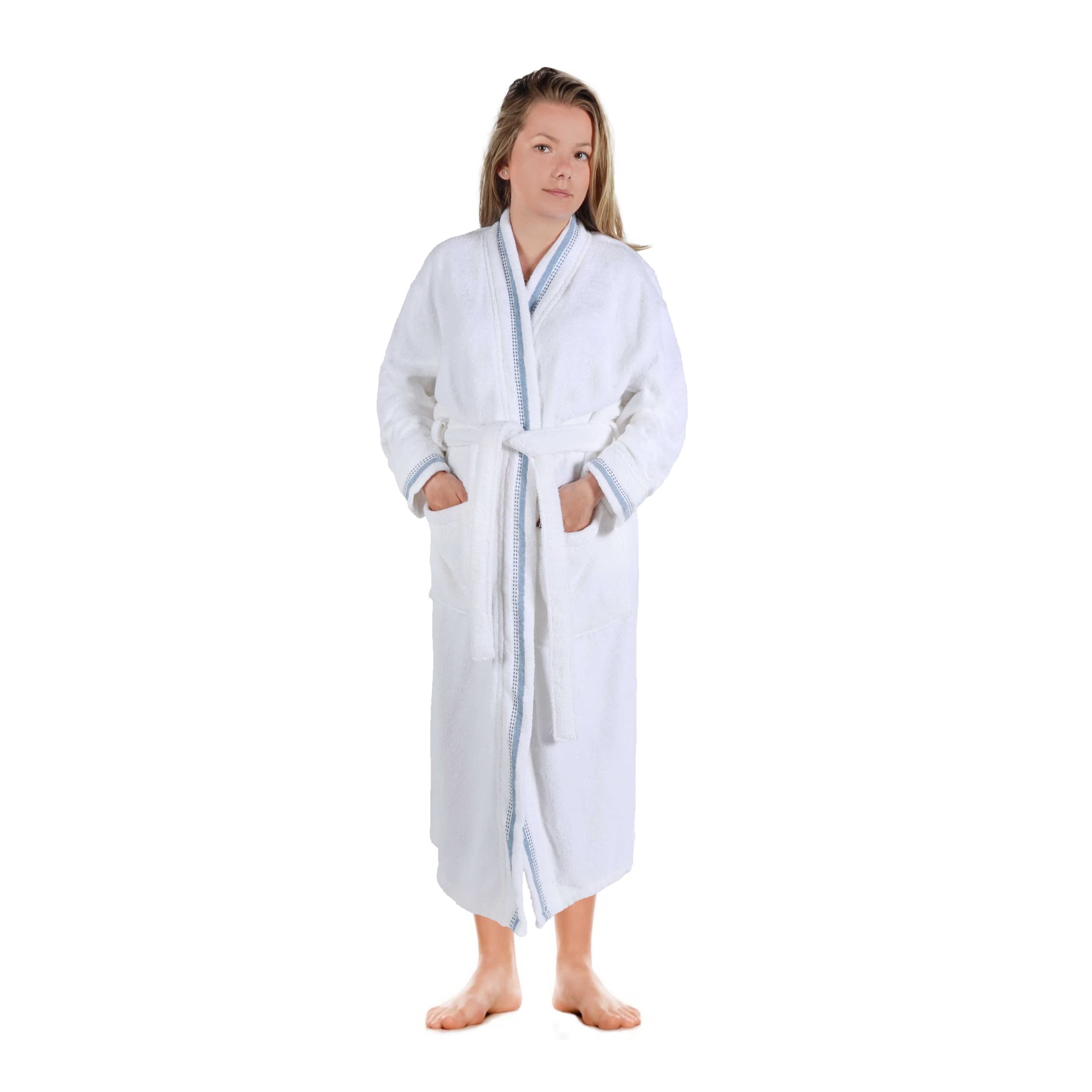 Superior Tinsel Unisex Turkish Cotton Terry Kimono Bathrobe with Embroidery, All-Season Robe
