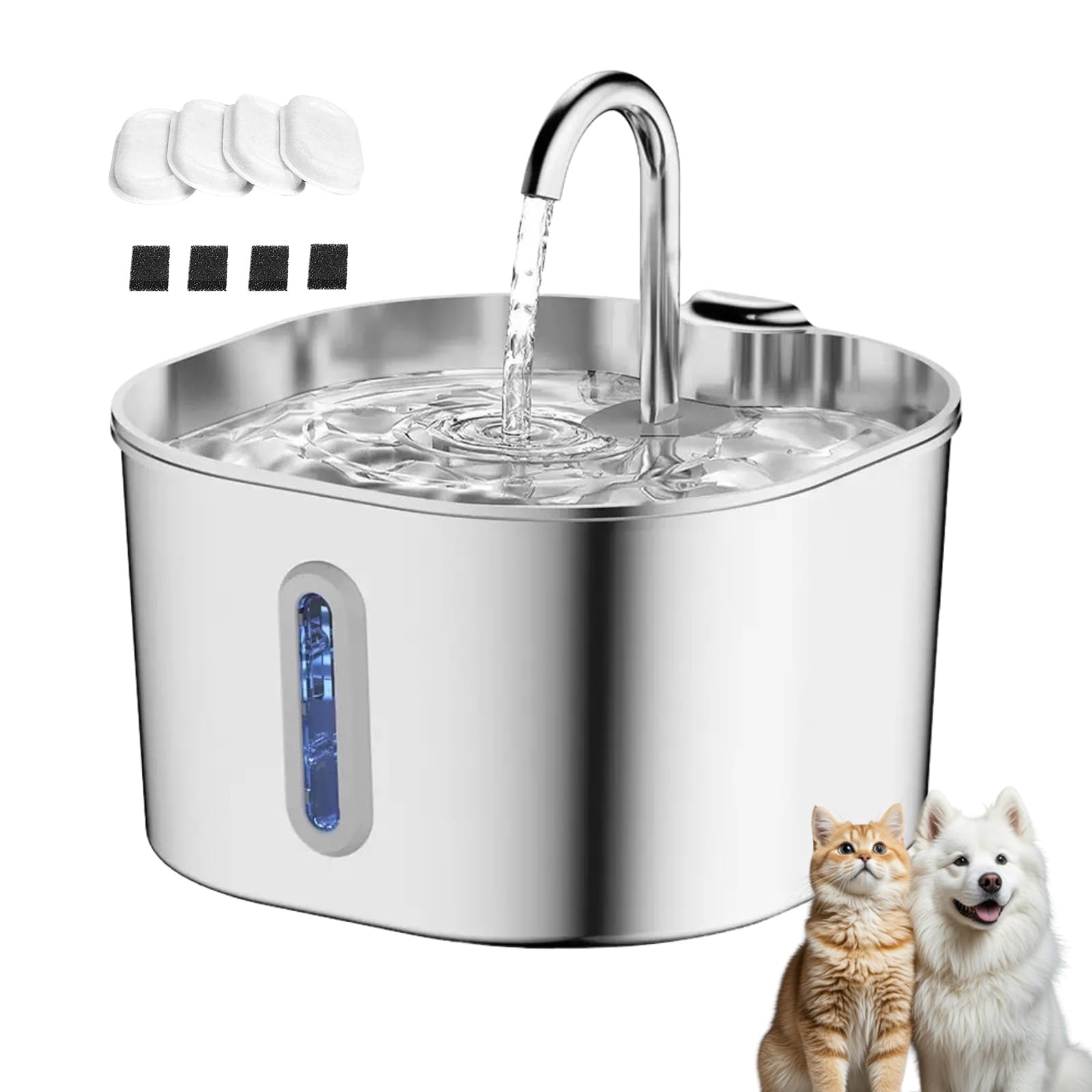 La Fuente para Perros, Fuente De Agua para Perros De Acero Inoxidable con Nivel De Agua Visible,Sistema De Filtración Triple Y Bomba Ultra Silenciosa para Perros Y Gatos (4 Filter Kit)