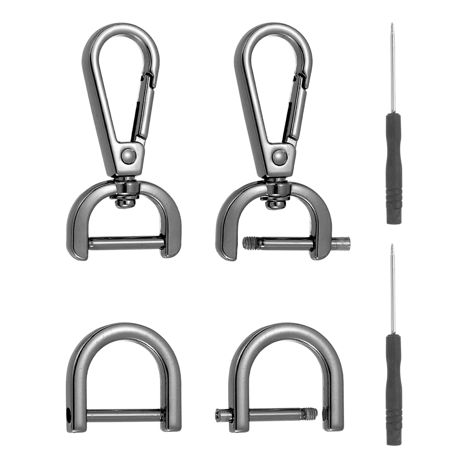 sourcing map 6 Pcs Swivel Clasp Hooks, Detachable Snap Hooks Swivel Lobster Claw Clasps with D Rings and Screwdriver for Bag Strap Purse Lanyard DIY Craft Hardware (Gunmetal, 0.59Inch)