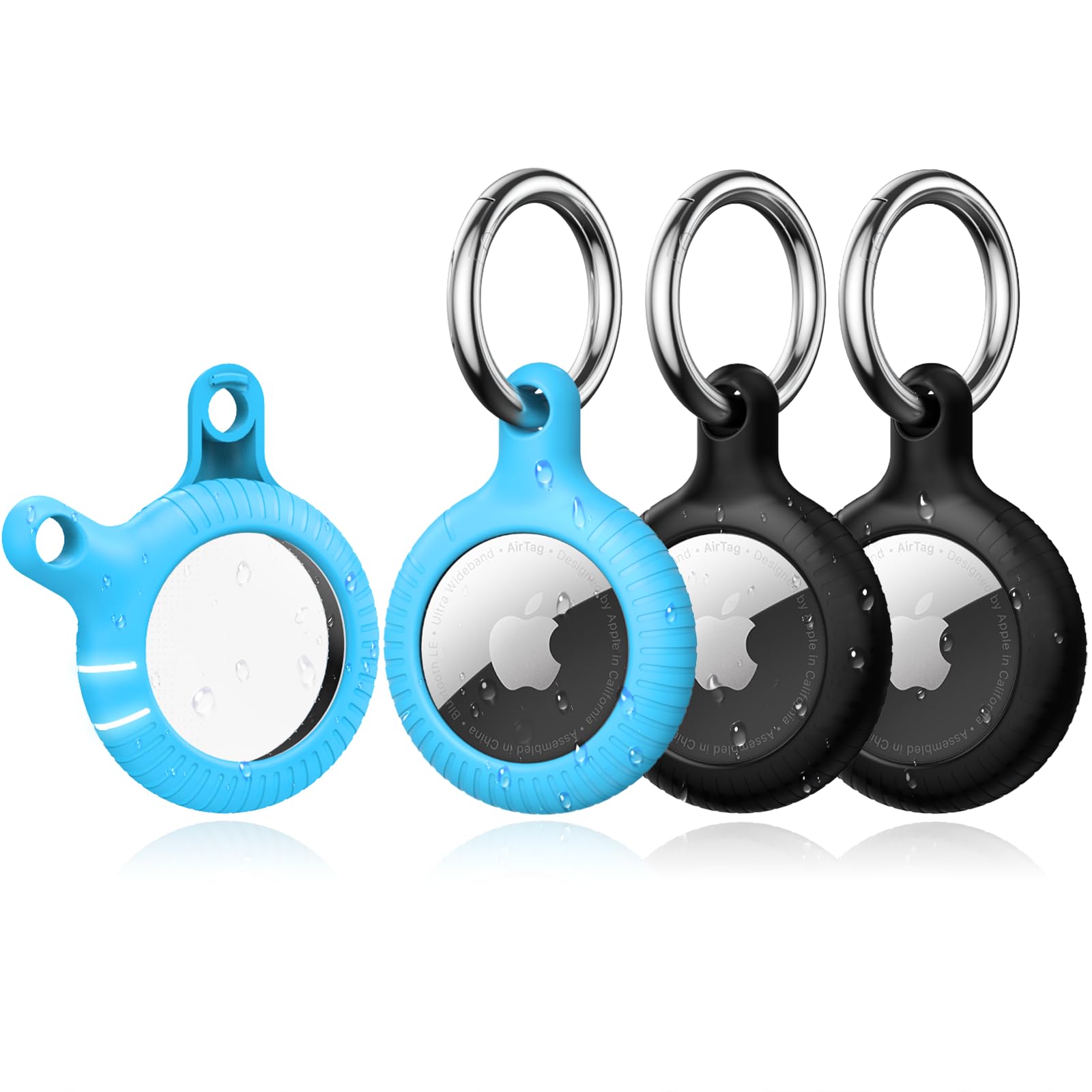 YOSH for Airtag Holder, Airtag Keyring [Twist Lock Design], Integrated Full Cover Anti-Scratch TPU Case 4 Packs, 30mm Metal Spring Keychain for Apple Air Tags 2021, Black & Dark Blue — view 18