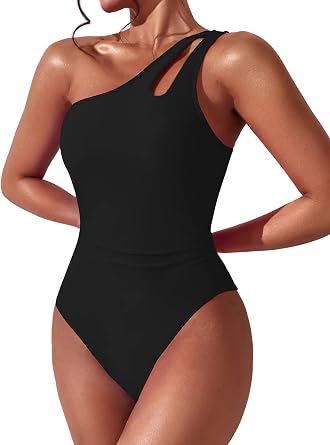 Womens One Shoulder Tummy Control One Piece Swimsuit Modest Bathing Suit