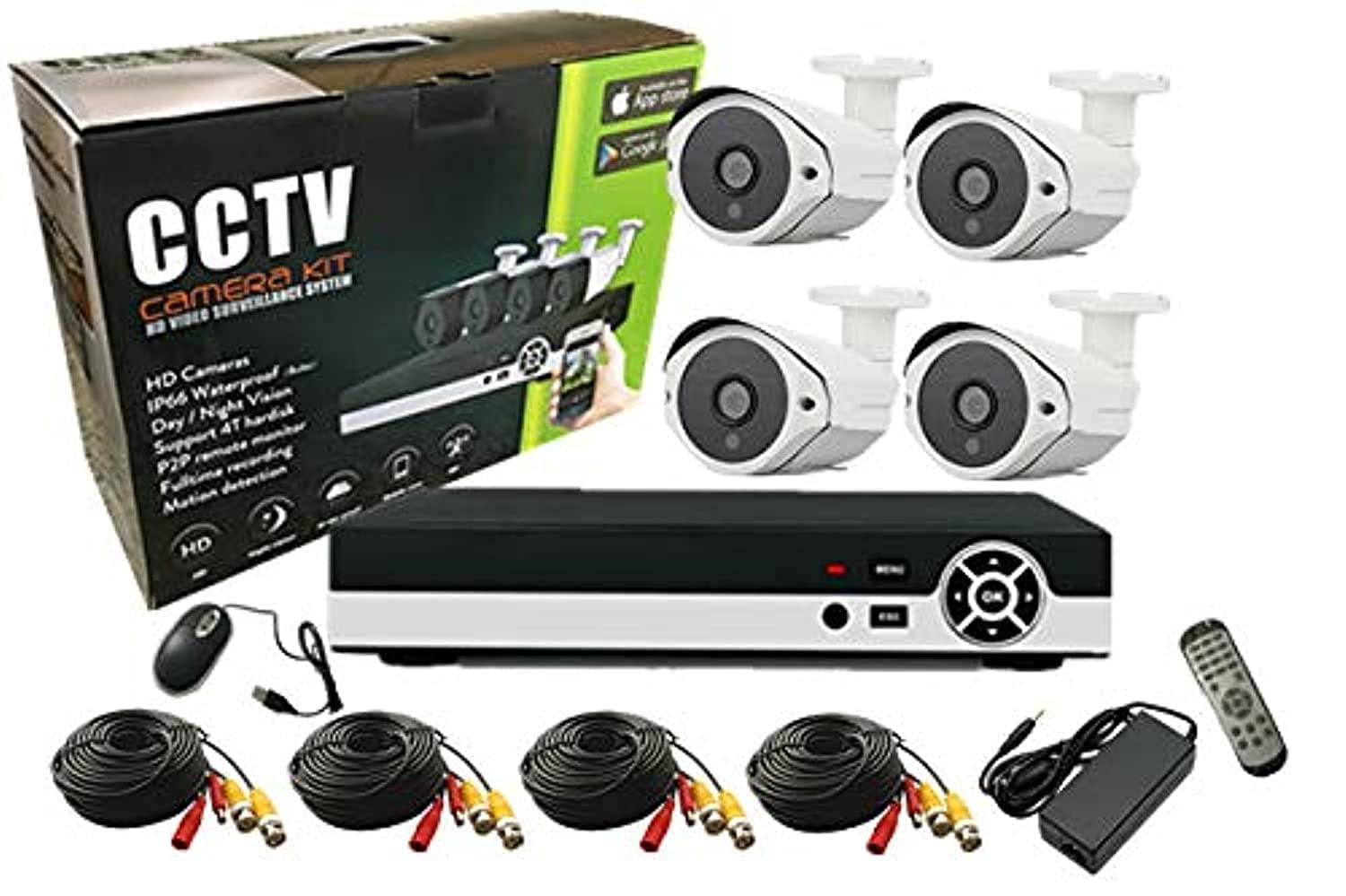 Full HD 4Channel AHD Camera Kit with P2P 2.0MP/1080P CCTV Security Recording System CCTV Kit 4 Outdoor waterproof Bullet Camera Alarm System Home Security