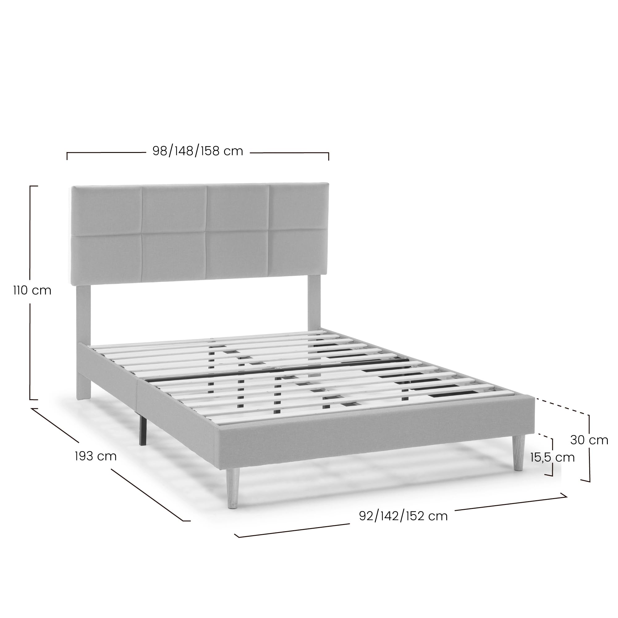HOMN LIVING Estructura de Cama tapizada Silvi de 30 cm, Base para colchón 150x190 cm, Somier de láminas de Madera, Montaje Sencillo, Beige