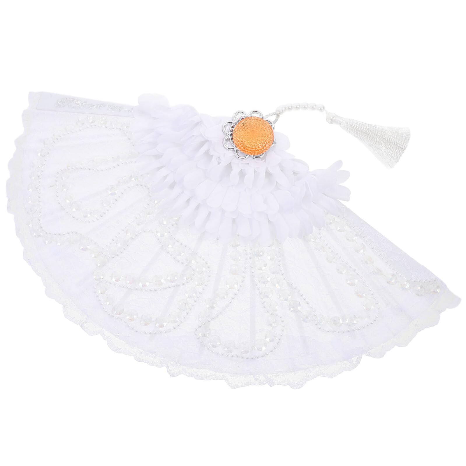 Ysgdvmajn Women's Random Color Tofficu Plume Hand Fan Decorative Bride With Lace Flowers Pearl Embellishment For Wedding Stage Performances And Lolita Dance Accessories