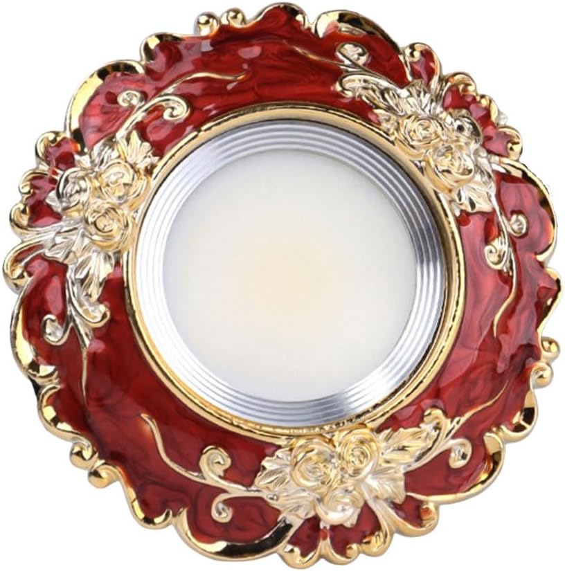 3 Color Temperatures LED Recessed Downlight with Baffle Trim, 4.5 Inch Dimmable Round Vintage Ceiling Light Fixture -, Red & Gold Retro Design for Living Room, Bedroom, Kitchen