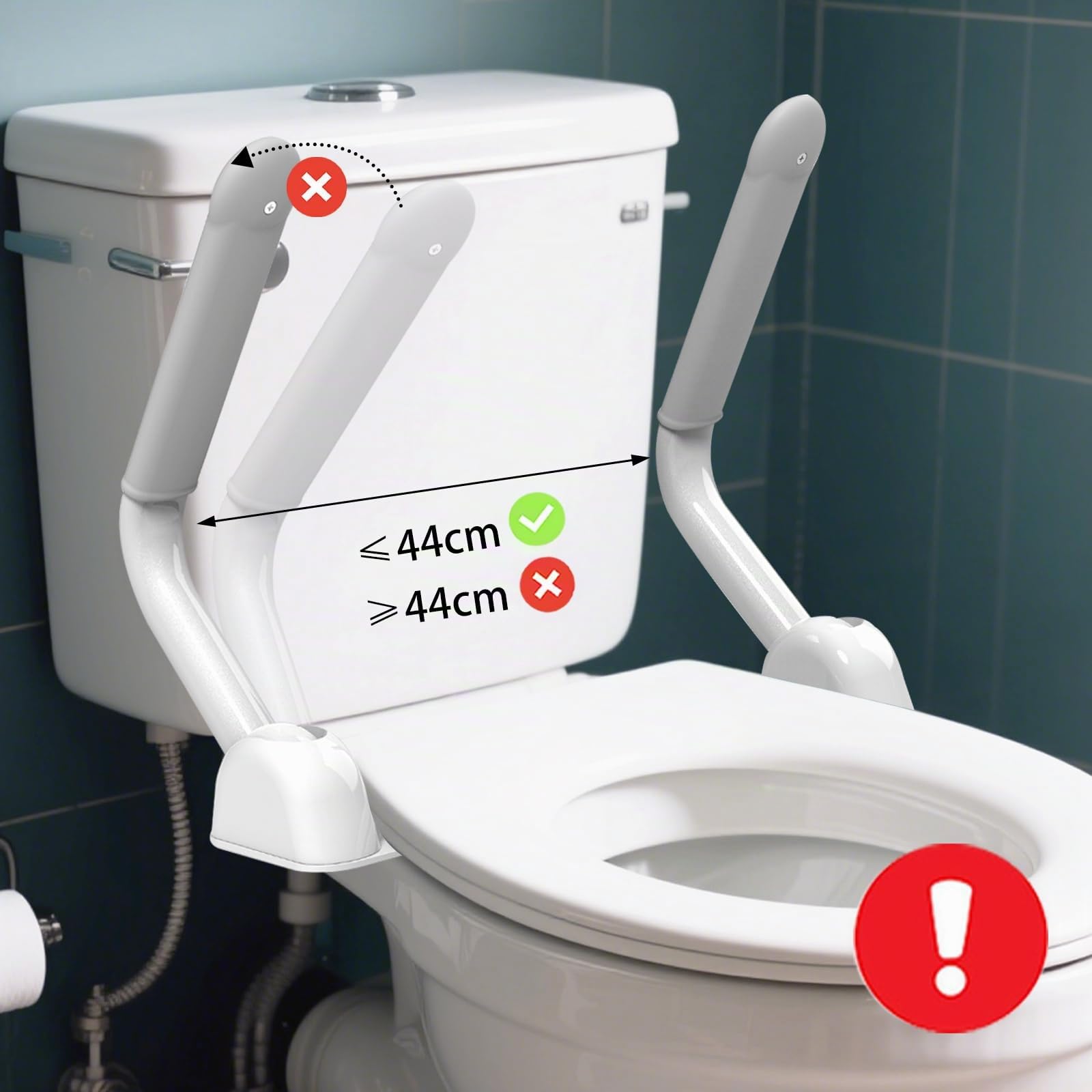 Maniglione WC Pieghevole - Supporto Sicurezza Fisso con Braccioli per Anziani & Disabili, Montaggio Istantaneo Senza Regolazione