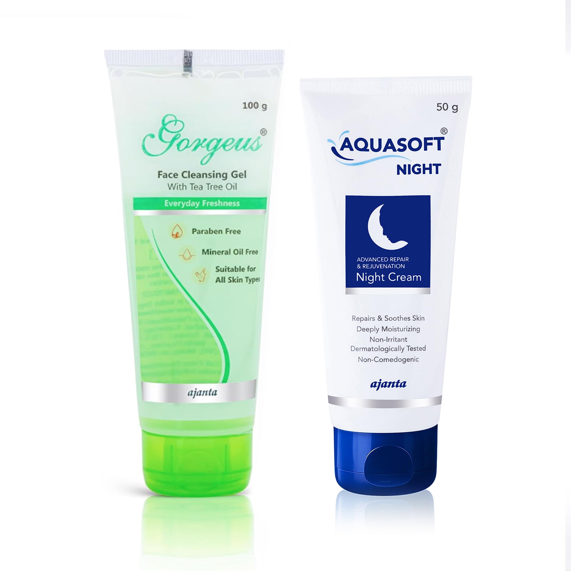 Gorgeus Tea Tree Face Wash (100g) & Aquasoft Night Advanced Repair