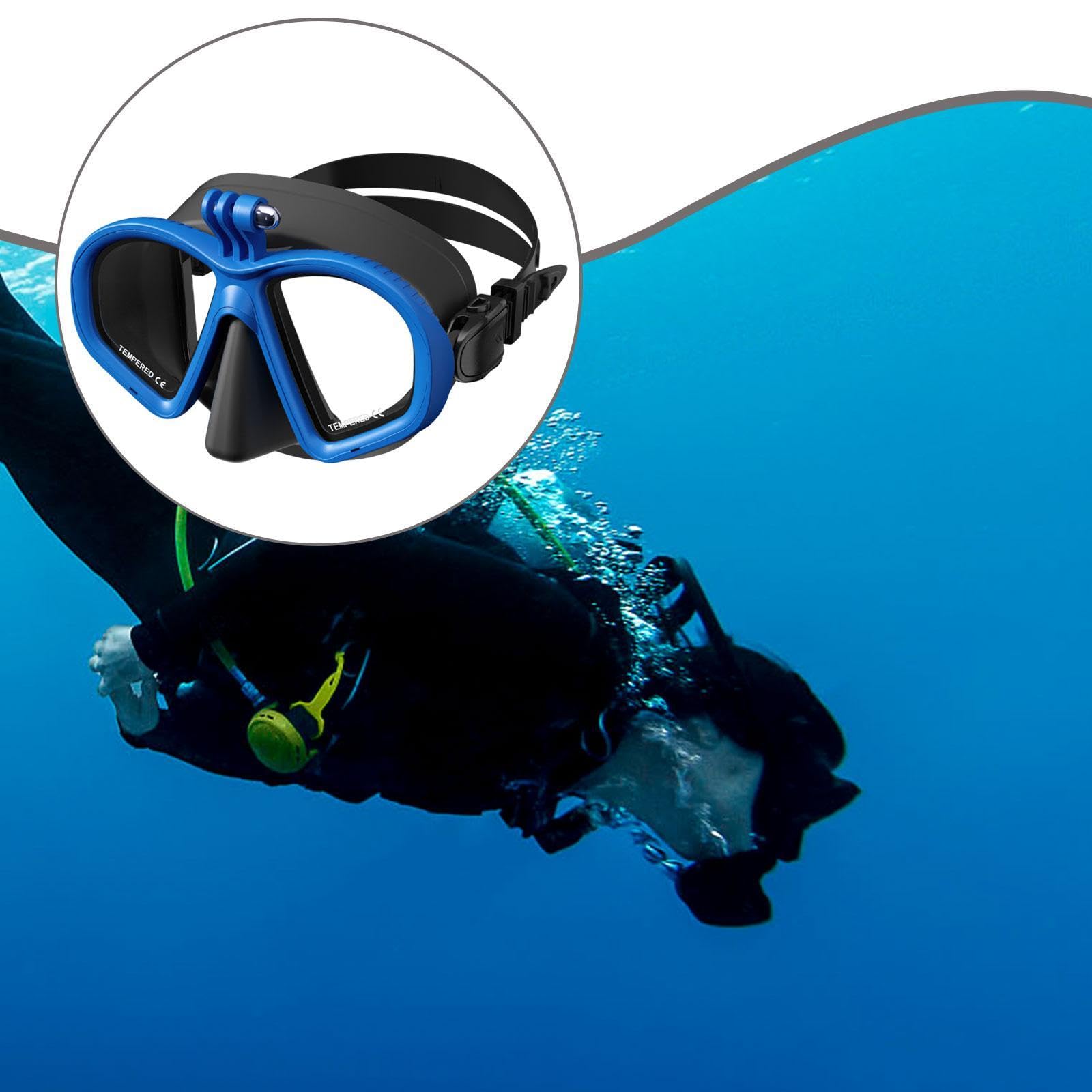 Máscara de Buceo, Máscara de Snorkel, Gafas, Equipo de Natación, Fabricado en Vidrio Templado con Soporte para Cámara Incorporado.