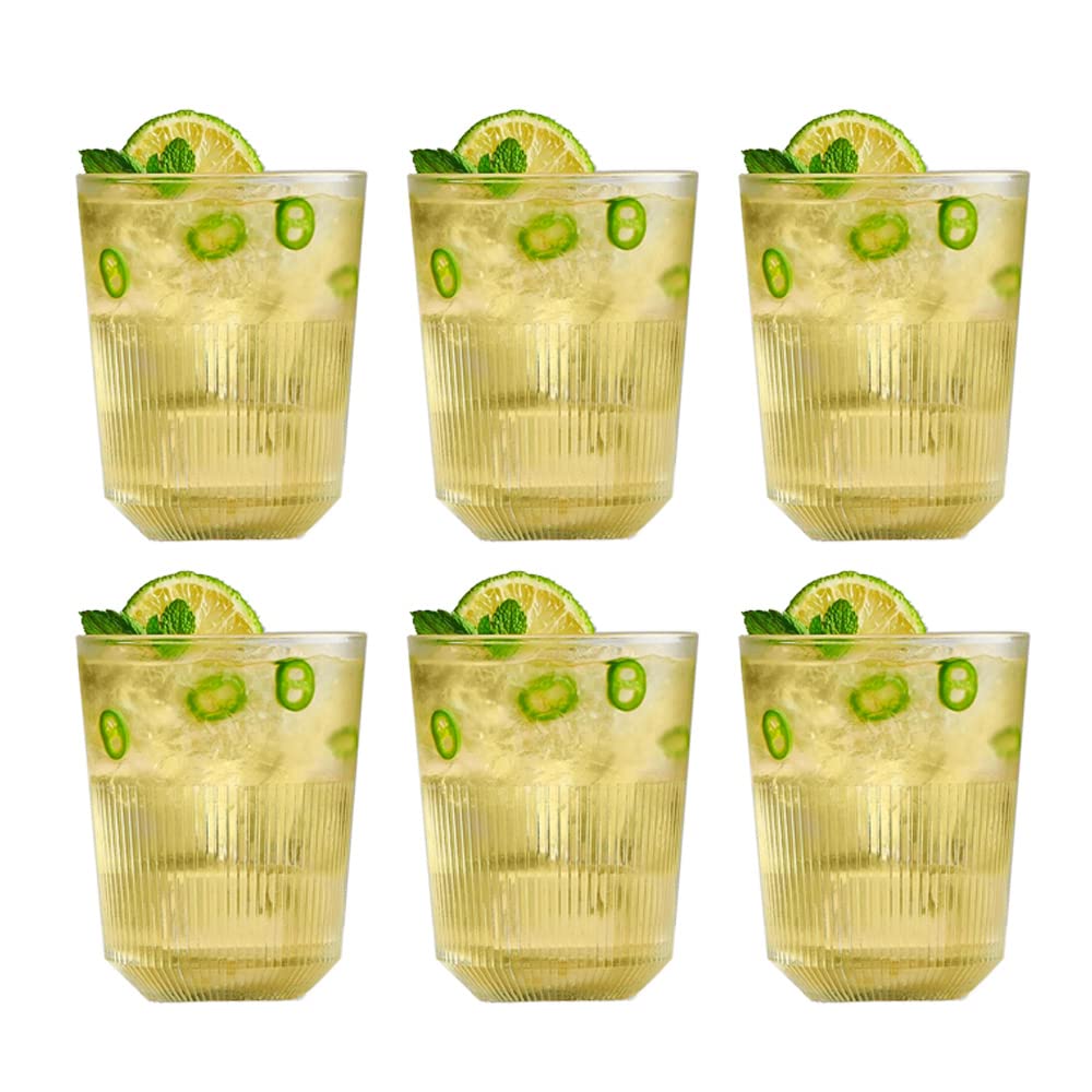 Royal Leerdam Rayo Old Fashioned Glass Set 320 ml, Drinking Glass Tumblers Cocktail Glasses Set of 6, 32cl Embossed Water Glasses For Juice, Whisky, Soft Drinks, Highball Drinkware Set