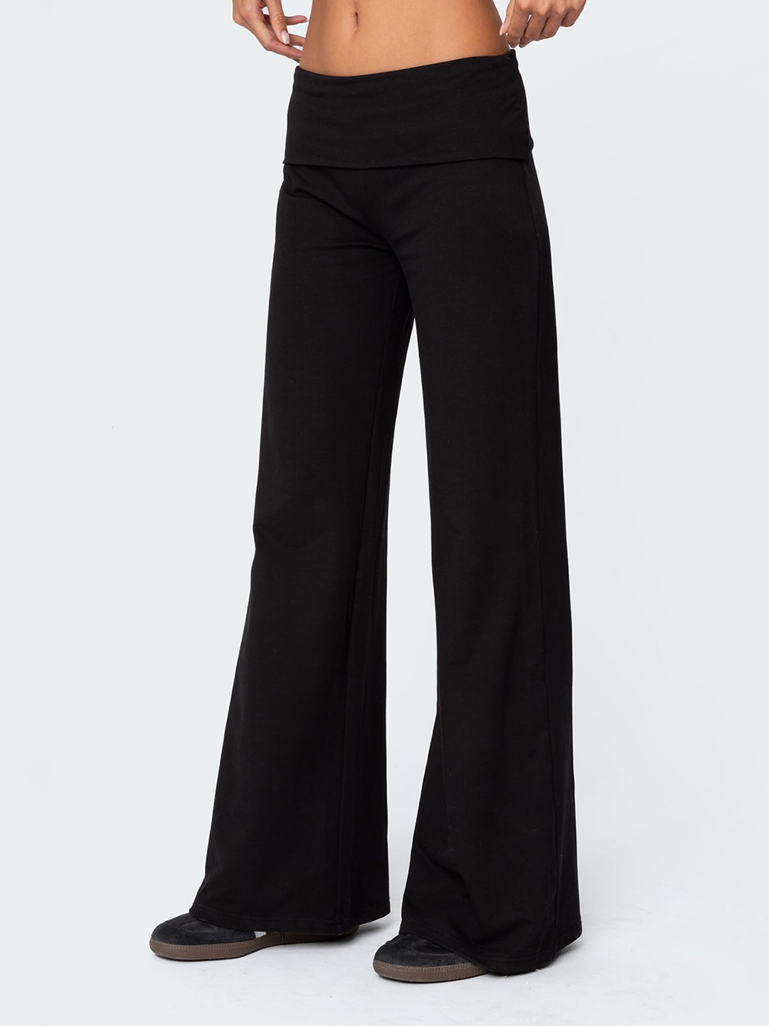Pantaloni da yoga da donna a vita bassa a gamba larga pantaloni della tuta a zampa svasata pantaloni a campana Y2K Lounge Foldover pantaloni