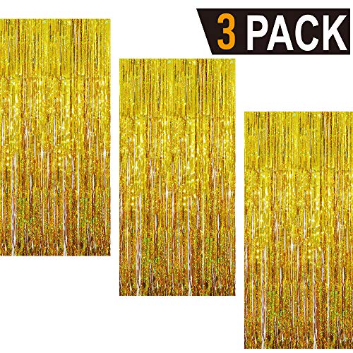 Image of GOER 3.2 ft x 9.8 ft Metallic Tinsel Foil Fringe Curtains for Party Photo Backdrop Decor (Gold,3 Packs)