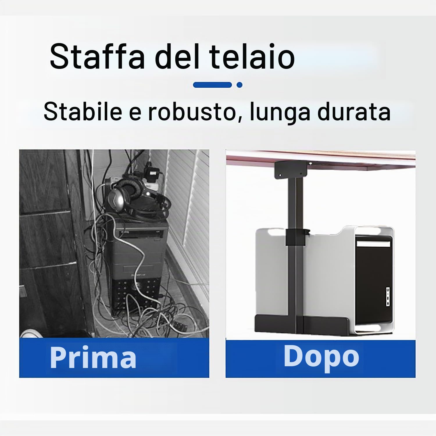 Supporto PC Fisso，Supporto PC da Scrivania e a Parete per Case Computer,Support Regolabile Heavy Duty Fino a 30 kg, Altezza Regolabile 110-470 mm, Salvaspazio per Ufficio & Gaming