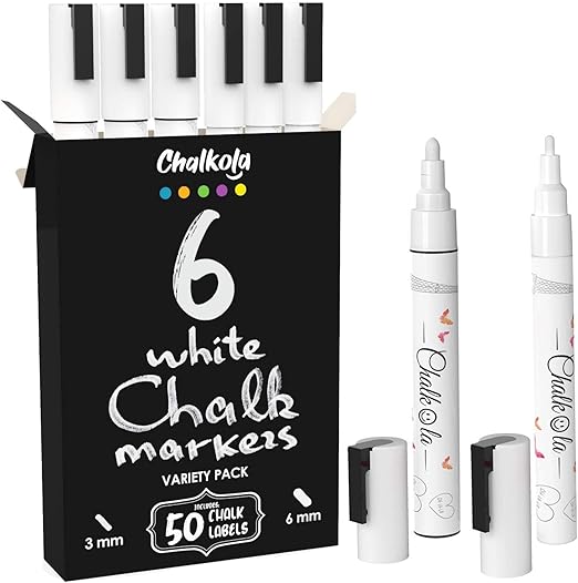Chalkola 6 White Liquid Chalk Markers White Dry Erase