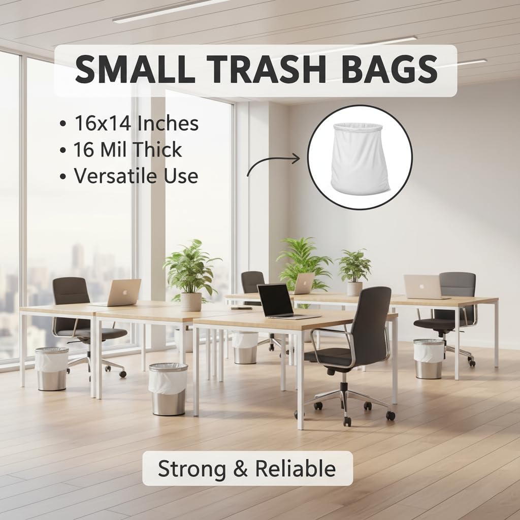 Small Trash Bags – 16x14 Inches, 1 Mil Thick, 1000 Count - Durable Leak-Proof Mini Garbage Bags, 5 Gallon Capacity