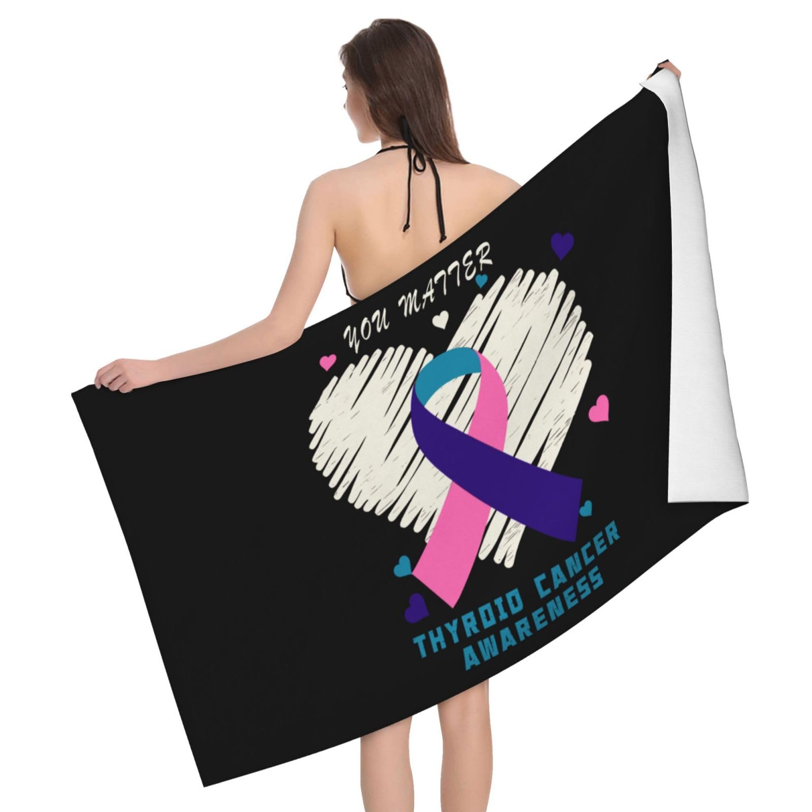 HLBSDM Microfiber Thyroid Cancer Awareness Beach Towel Quick Dry Soft Sand Free Beach Towels for Pool Swim Beach Lightweight Thin Towels