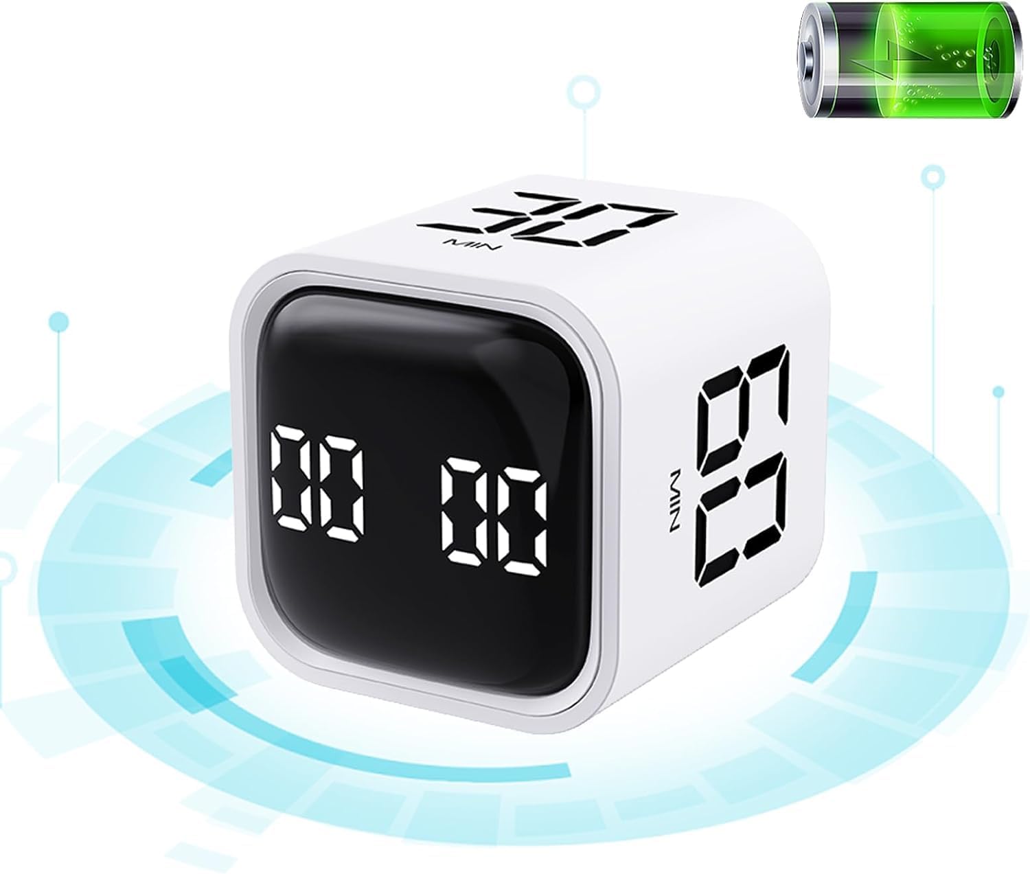 Cube Timer, Kitchen Timer, Gravity Sensor Flip Cube Timer, LED Display Silent Countdown Timer, Digital Kitchen Timers for Work, Study, Meeting, Cooking, Fitness (White)