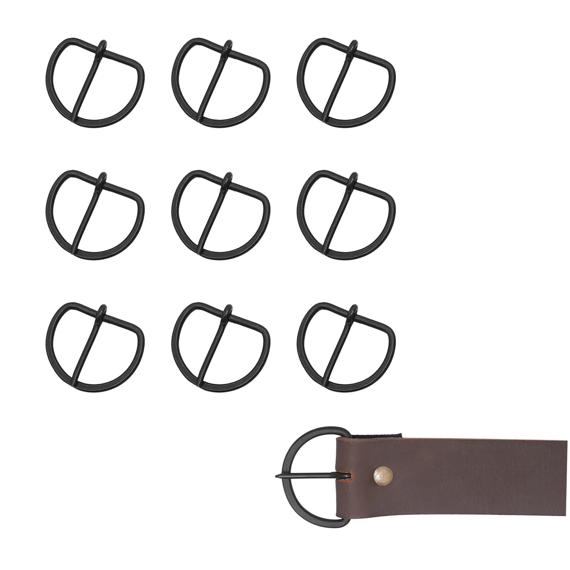 Lord Of Battles Unisex Black Sturdy Buckle Leather Belt Accessory Ideal For Larp Medieval Ren Fair Cosplay Or Historical Reenactment (Set Of 10 Hand Forged Buckle - Large)