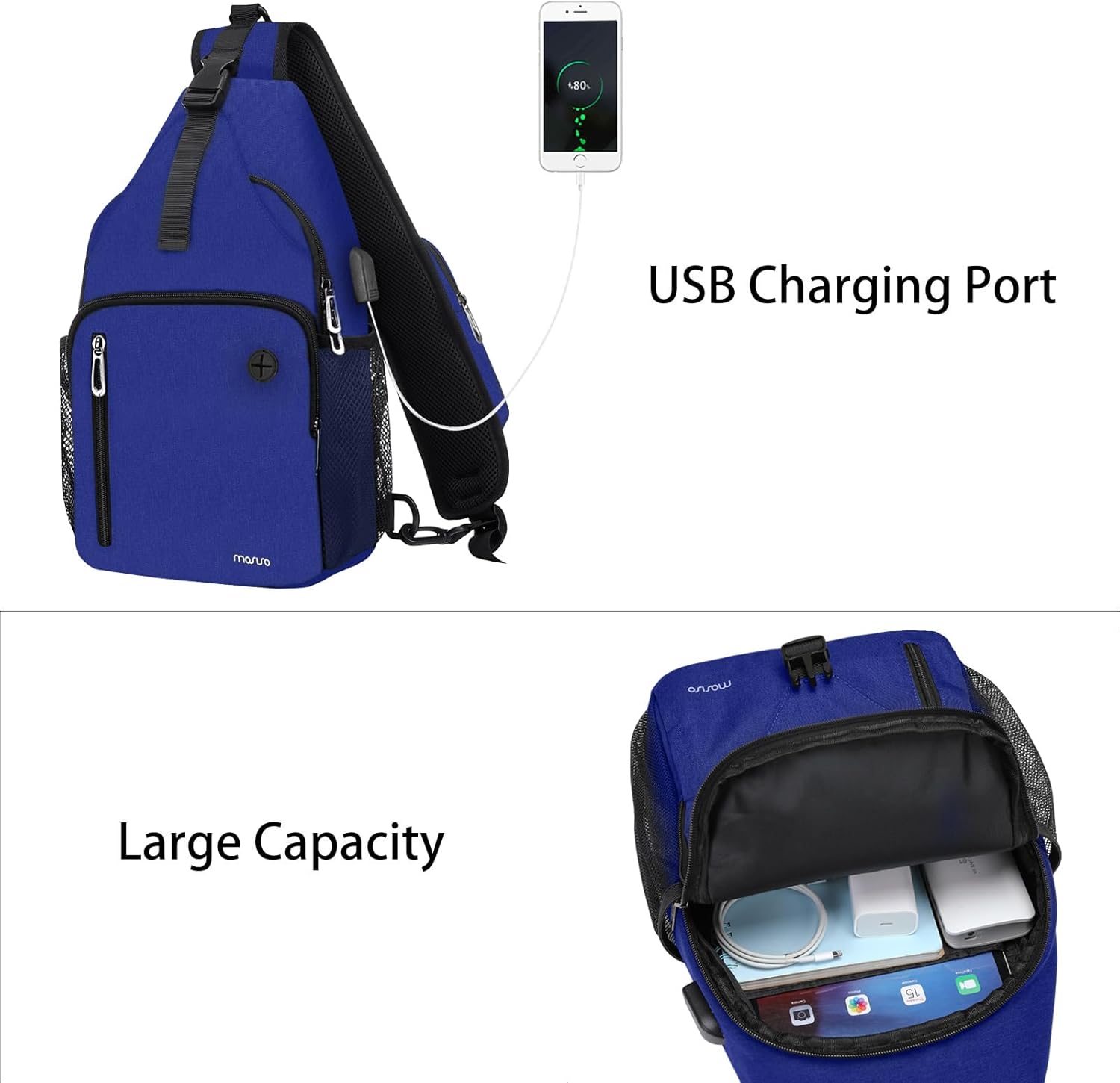 MOSISO Sling Backpack Bag, Crossbody Shoulder Bag Travel Hiking Daypack Chest Bag with Front Square Pocket&USB Charging Port - Image 2