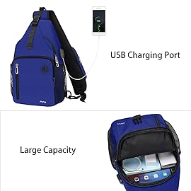 MOSISO Sling Backpack Bag, Crossbody Shoulder Bag Travel Hiking Daypack Chest Bag with Front Square Pocket&USB Charging Port, Royal Blue