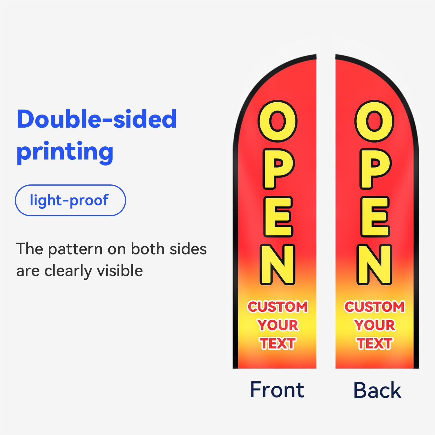 Custom OPEN Feather Flag, Flagpole optional, Personalized Advertising Banner for Businesses, Add Your Text, Brand Name, Phone Number, etc, High-Visibility Swooper Flag for Storefronts & Roadside Signs, Single/Double-Sided Print (70x340cm/2.3x11.2FT)