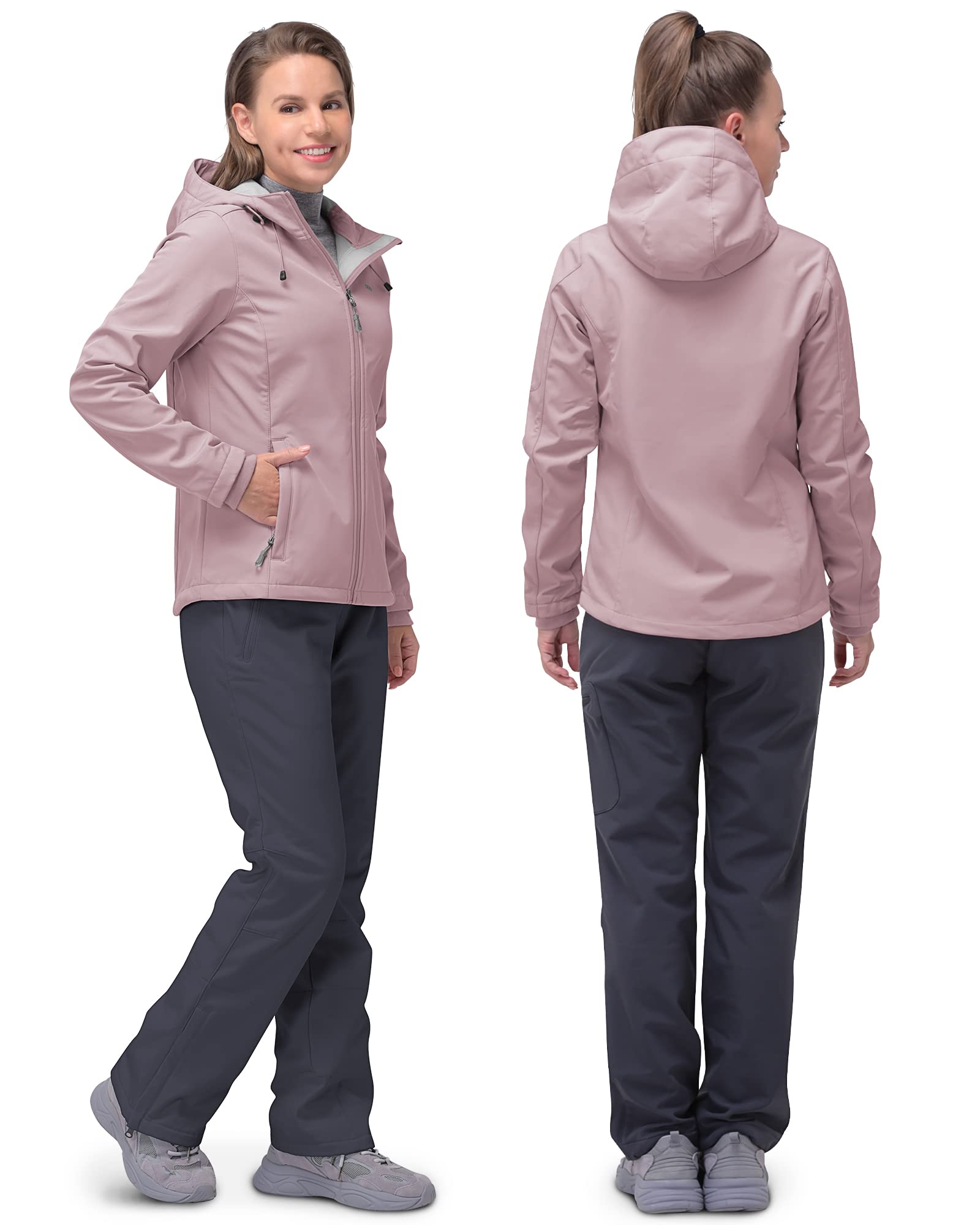 33,000ft Softshelljacke Damen Wasserdichte Atmungsaktive Warme Winterjacke Fleece Übergangsjacke Winddichte Funktionsjacke mit Kapuze