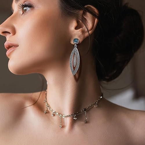 Miniatura 9 de Juego de 12 pares de aretes colgantes vintage de cristal turquesa para mujer, aretes de aro con circonita cúbica, aretes de aro para regalo de