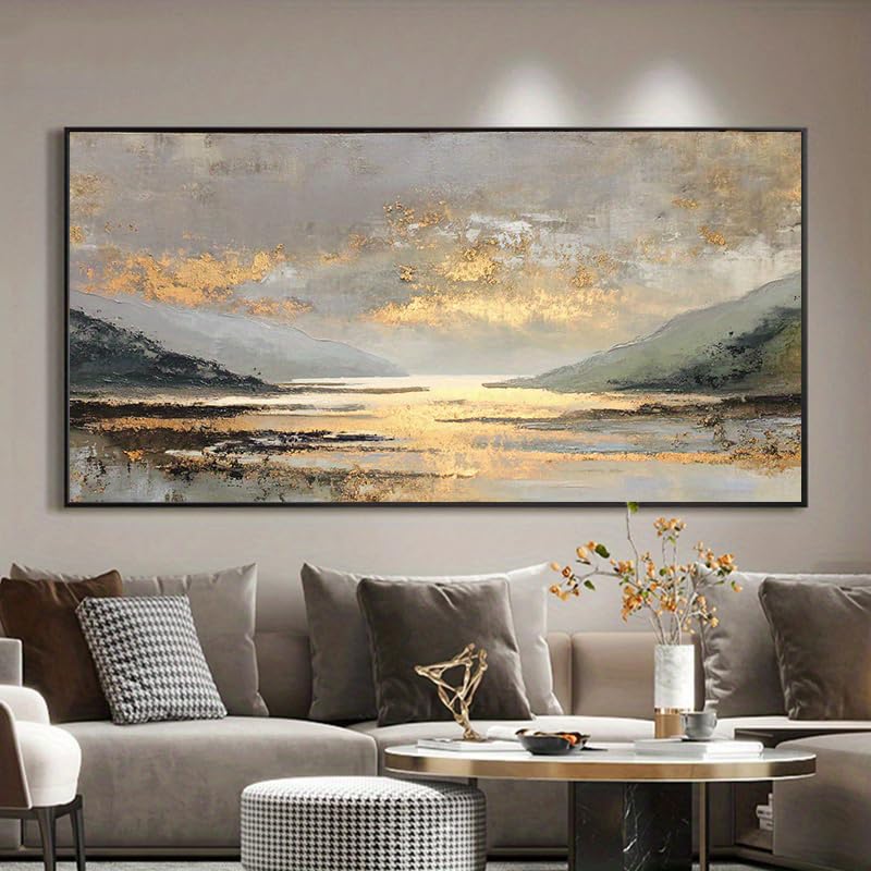 UUDEZO UUDEZOTableau abstrait moderne sur toile, peinture à l'huile dorée, idéal pour la décoration murale du salon et de la chambre (75 x 150 cm (30 x 59...