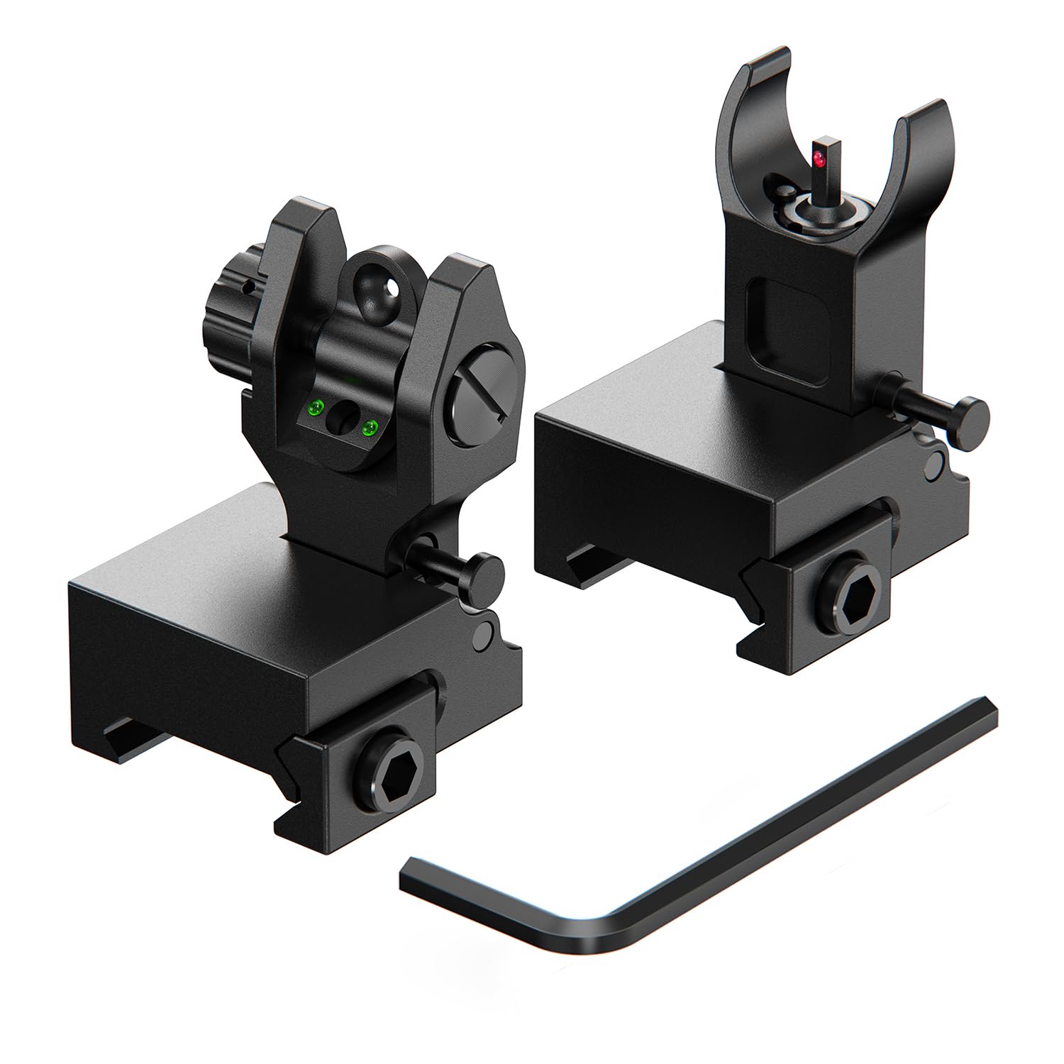 Vantara Flip up Iron Sights for Riffle Fiber Optic Red Dot Front & Rear Backup Sights for Air Rifle with Picatinny Rail Tool-Free Adjustable Pop up Iron Shotgun Sights