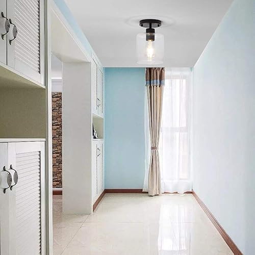 Miniatura 4 de Lámpara de techo semiempotrada moderna negra de 1 luz, lámpara de techo rústica para armario, pasillo, entrada, acabado negro mate (paquete de 1)