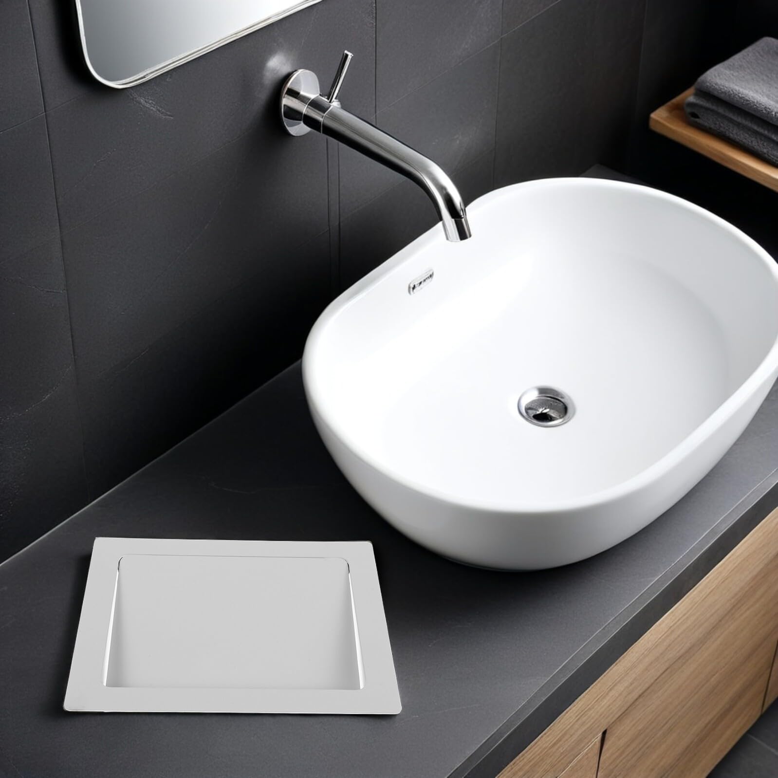 Garneck Tapa Abatible Empotrada para Cubo de Basura 304 Acero Inoxidable Rectangular 234 X 172 X 3 CM Color para Cocina y Baño Tapa Solapa para Encimera y Conducto de Basura