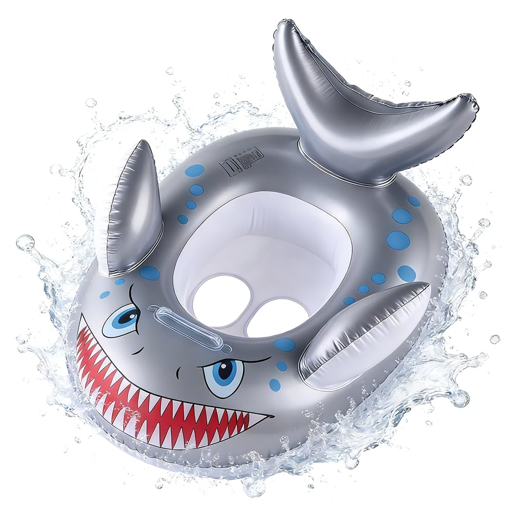 Shark Anello Nuoto, Animale Giocattoli Gonfiabile per Piscina Galleggianti, PVC Galleggiante Anello di Nuoto, per Divertimento in Acqua per Piscina Sport Acquatici Estate Spiaggia Festa - Argento
