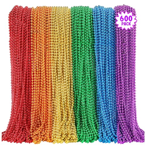 skaqwuan 600PCS Pride Rainbow Beads Necklaces Bulk 6 Colors 33inch LGBTQ Pride Accessories Gay Lesbian Rainbow Necklace for Pride Month Parade Throws Party Favors Costumes Decor