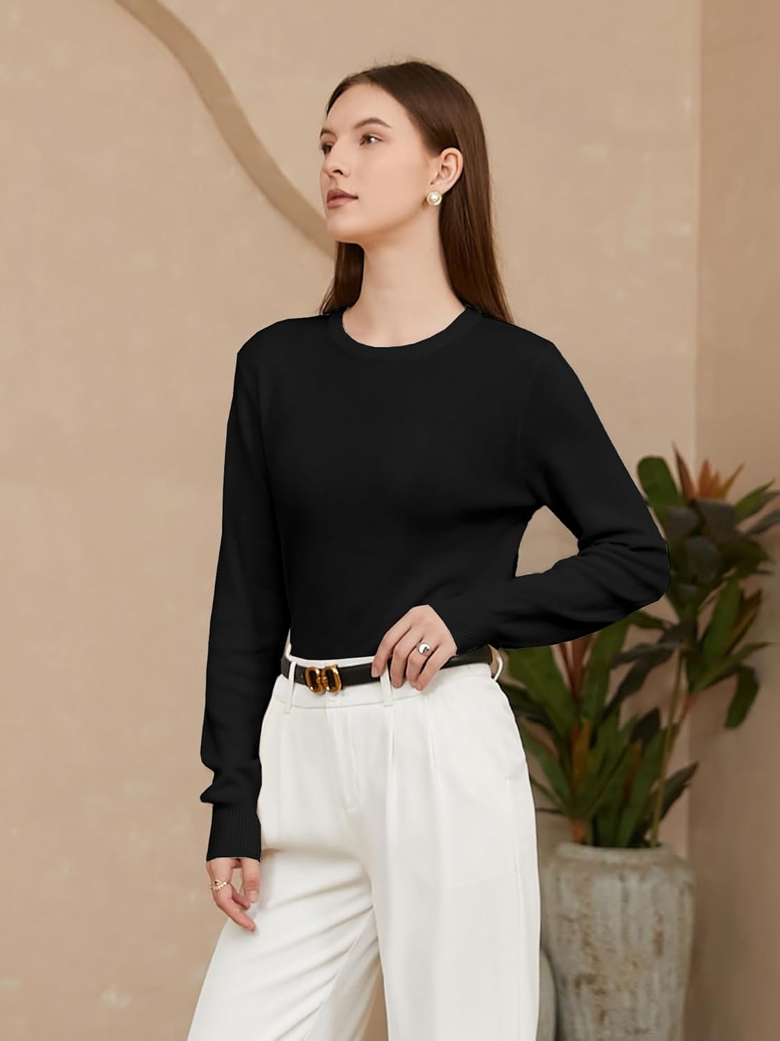 DAIMIDY Women's Wool Blend Classic Crewneck Sweater Tops - Image 3