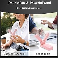 Vista 6 de Ventilador de mano portátil, mini ventilador personal de bolsillo recargable por USB para mujeres y niñas, viajes al aire libre, doble cabezal