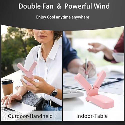 Miniatura 6 de Ventilador de mano portátil, mini ventilador personal de bolsillo recargable por USB para mujeres y niñas, viajes al aire libre, doble cabezal con