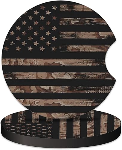 2 posavasos para automóvil, diseño de bandera estadounidense de grano de madera, universales, antideslizantes, de goma, para portavasos de 2.75