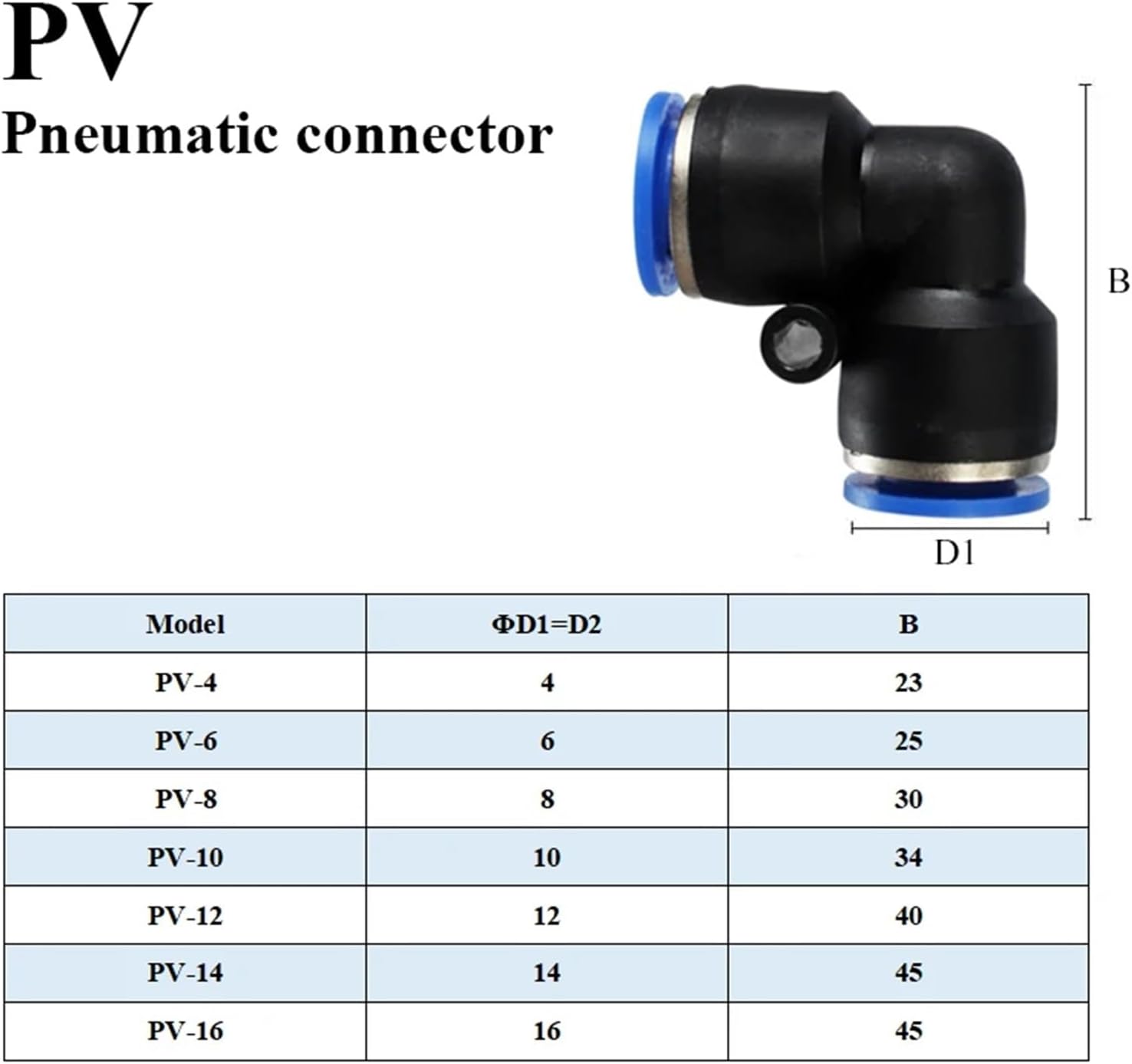 PV 4mm 6mm 8mm 10mm 12mm Pipe Hose Tube 2 Way 90 Degree Elbow Pneumatic Plastic Fitting Connector Parts 100Pcs(100PCS PV-12)