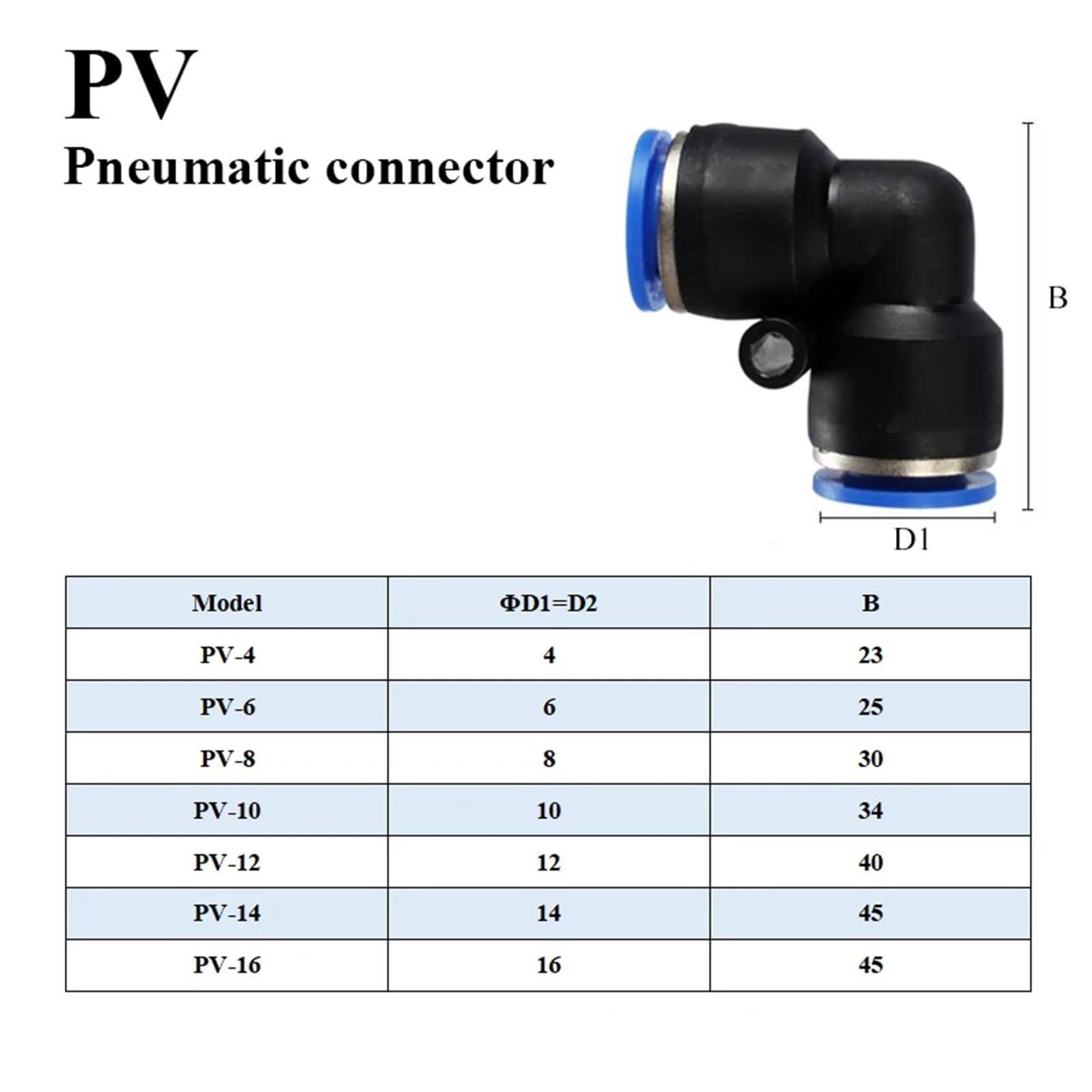 PV 4 mm 6 mm 8 mm 10 mm 12 mm rura wąż rurowy 2-drożny kolanko 90 stopni pneumatyczne plastikowe złączki części złączki 100 szt. (100 szt. PV-16)