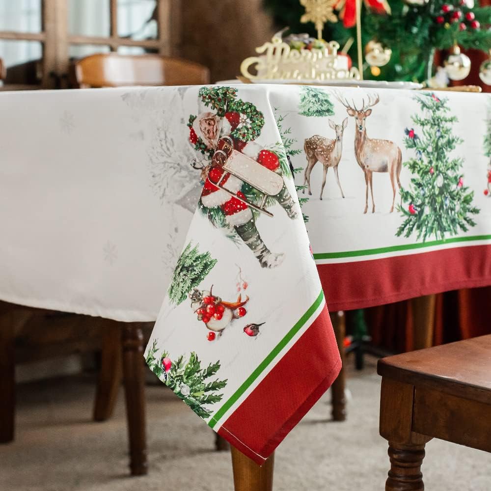 ARTABLE Christmas Tablecloth Printed Xmas Santa Pine Tree Christmas Elk Table Cover for Christmas Home Kitchen Holiday Decor (Christmas, 60 x 120 Inch) Christmas 120" x 60" (Rectangular)