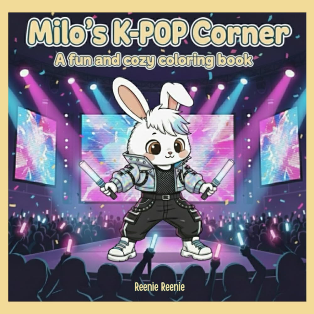 Milo’s K-Pop Corner Coloring Book for Kids and Tweens: Adorable Bunny Idol, Concert Scenes and Dance-Inspired Coloring Pages for Kids, Tweens and Young K-Pop Fans (Milo’s Cozy Adventures Series)