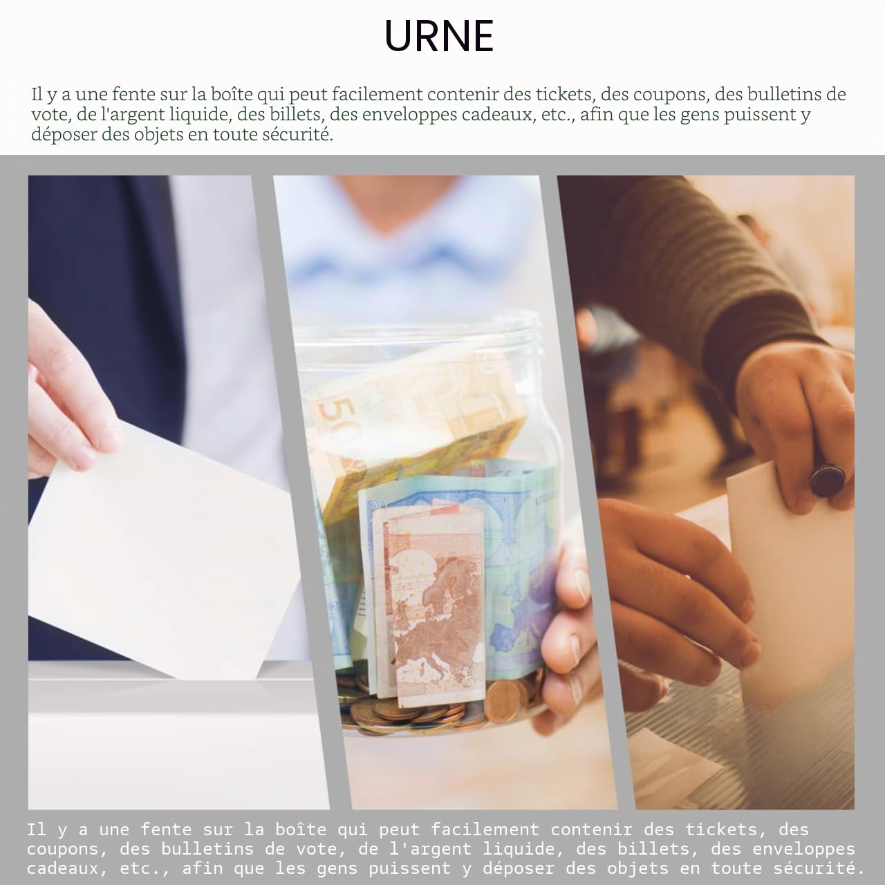 VICASKY Urne en Acrylique pour Bulletins de Vote, Tickets de Tombola, Dons, Cadenas Sécurisé Recommandé, Plastique Transparent, à Assembler, à Poser sur Un Comptoir, pour Bulletins Vote,