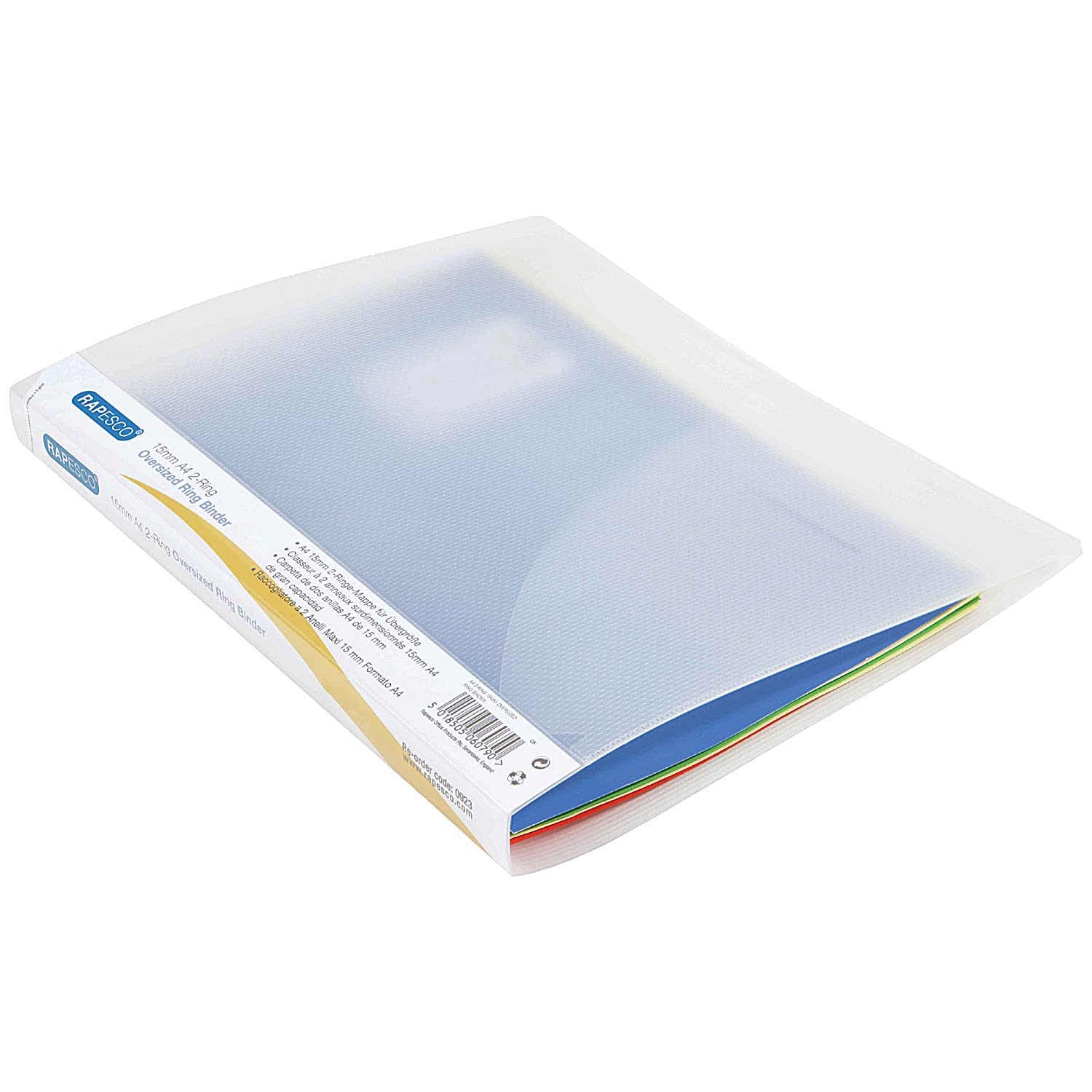 Rapesco 0923 15 mm 2-Ring Binder, 25 mm Spine, A4, Clear Transparent, Pack of 10