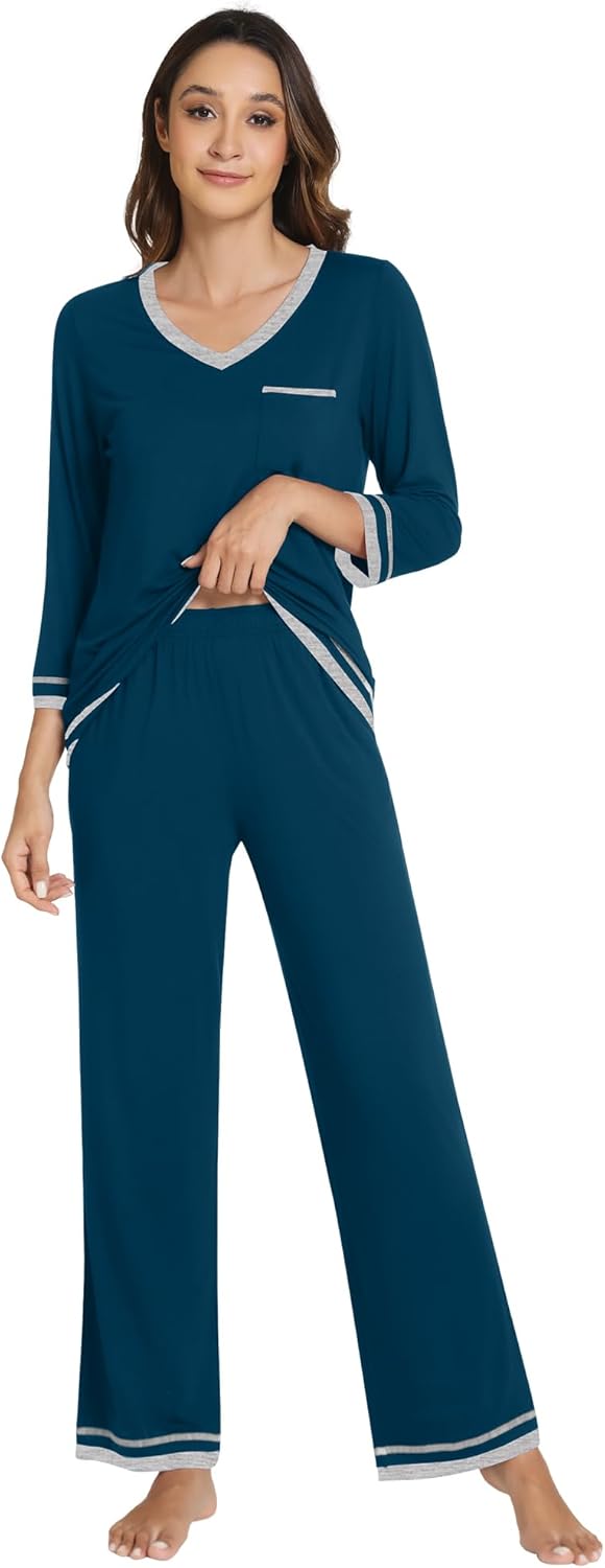 WiWi Women’s Pajamas Set Loungewear Bamboo from Viscose 3/4 Sleeve Tops and Soft Pants Set with Pocket S-XXL - Image 4
