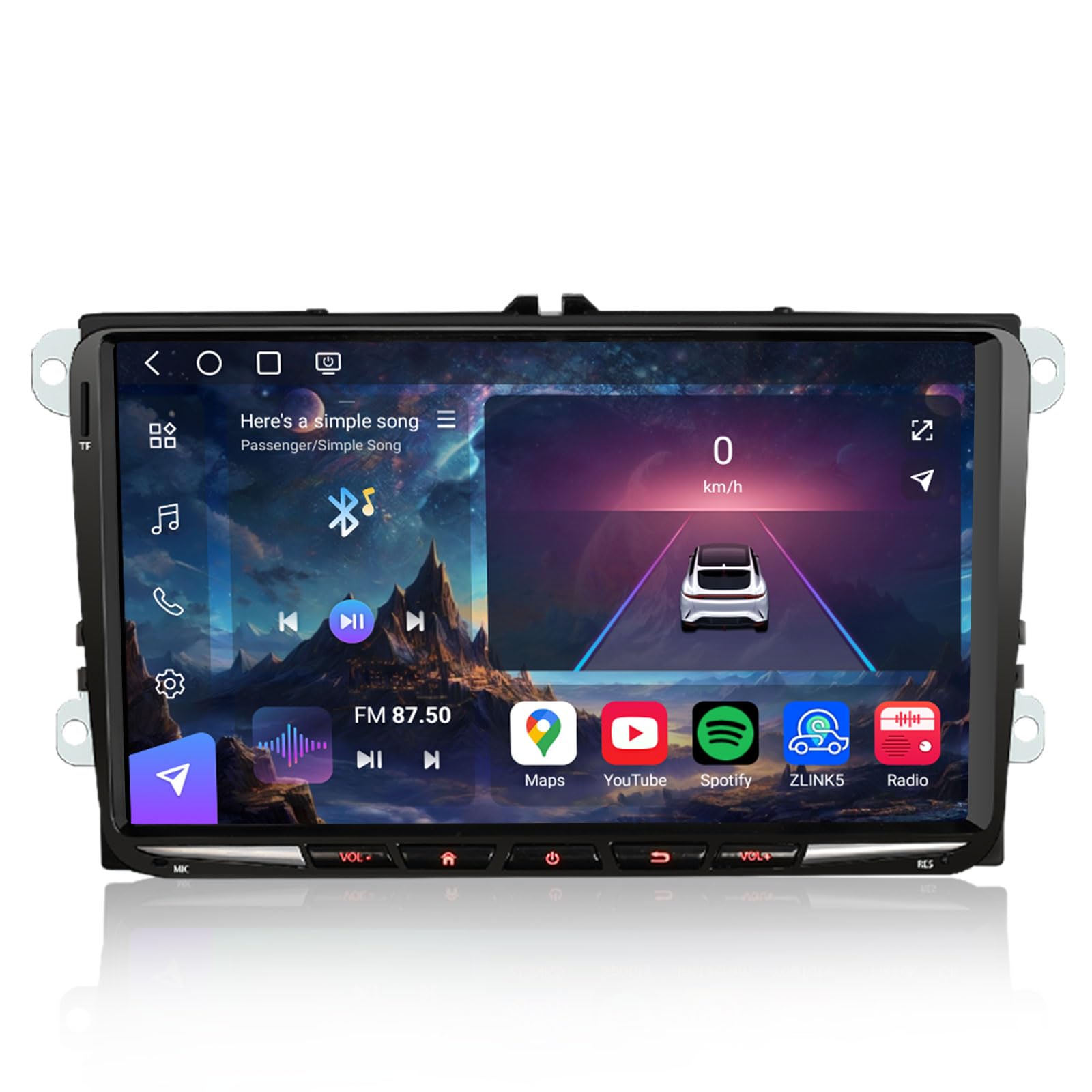Erisin Qualcomm Android 14 9 cali 8 GB + 128 GB 8-rdzeniowe radio samochodowe Bluetooth GPS nawigacja do VW Golf 5 6 T5 Caddy Polo Passat B6 Touran, Skoda, Seat, Tiguan, obsługuje ekran dotykowy