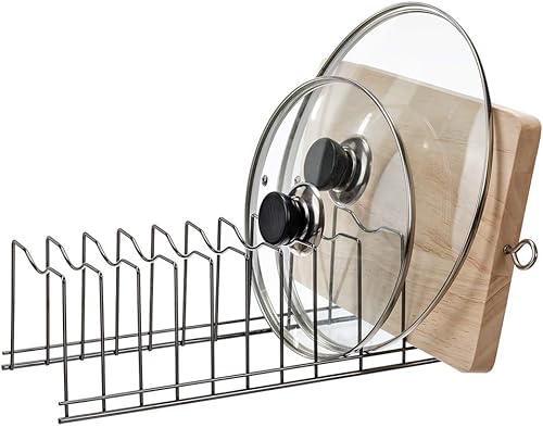 SANNO Soporte para tapa de olla, estante organizador de cocina, soporte para tapas de ollas, organizador de cocina para ollas y sartenes, tapas,