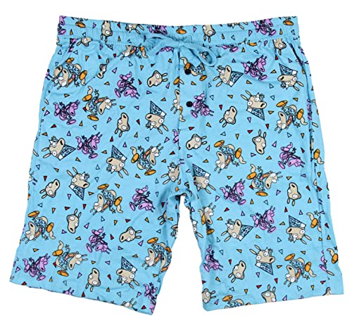 Bioworld Men's Nickelodeon Rewind Rocko's Modern Life Lounge Sleep Shorts (Small) Blue