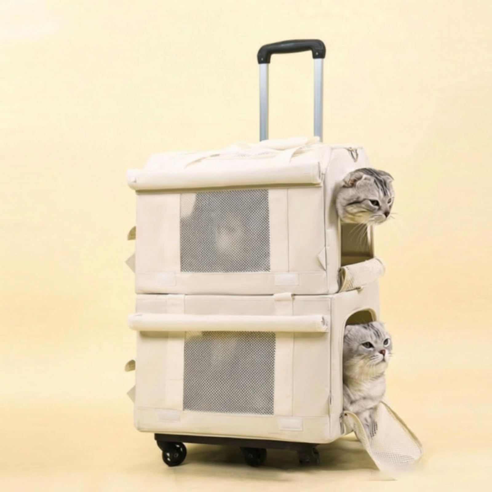 Tragbarer Haustierträger Katzenbox Hundetasche Transporttasche Tiertransport mit Großer Öffnung Zum Einfachen Einladen, Weiß, Untere Einzeltasche Mit Zugstange