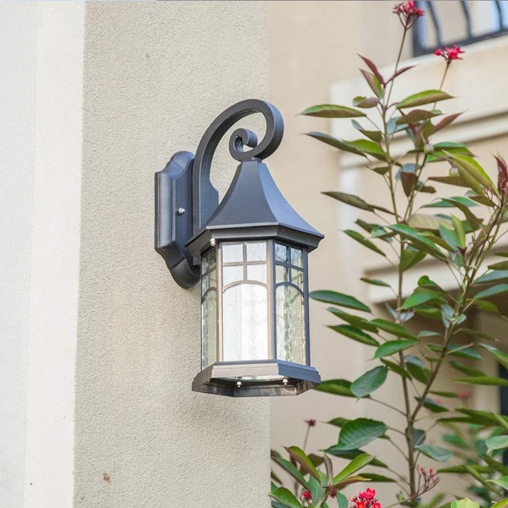 Applique Murale d'extérieur pour lampadaire, Applique Murale de Jardin décorative Noire Mate, Lanterne étanche à la poussière, Lampe Murale en Aluminium moulé E27, a(